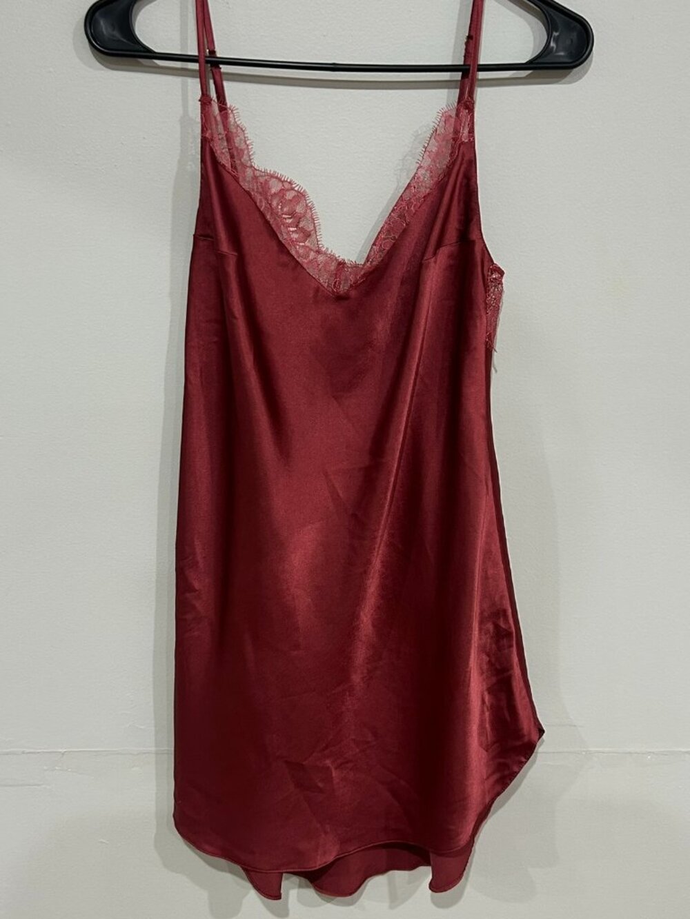 Victoria's Secret Burgundy Satin Lace Trim Mini Slip Dress